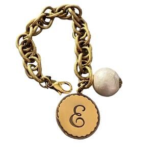 John Wind Sorority E Charm Gold Tone Chainlink Bracelet